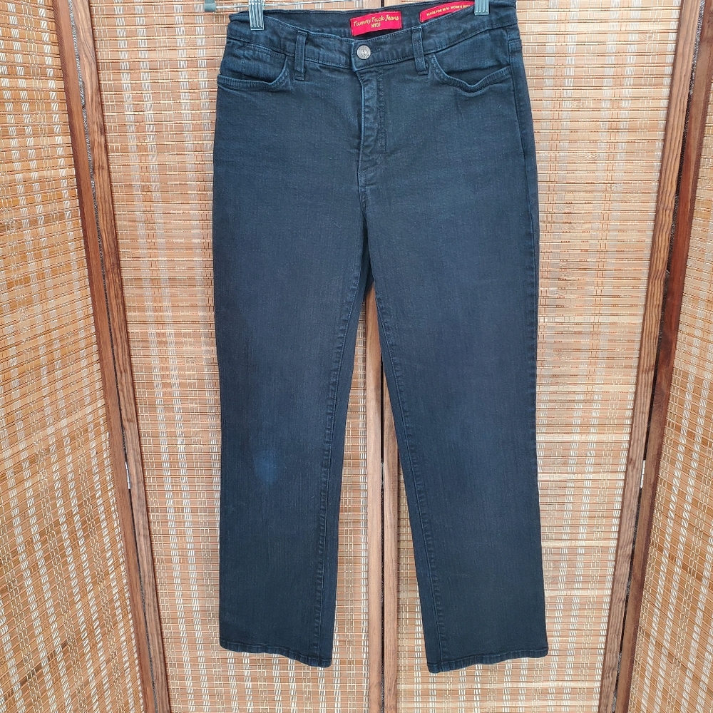 ◇ NYDJ Tummy Tuck Black Dark Wash Straight Leg Jeans Size 8P